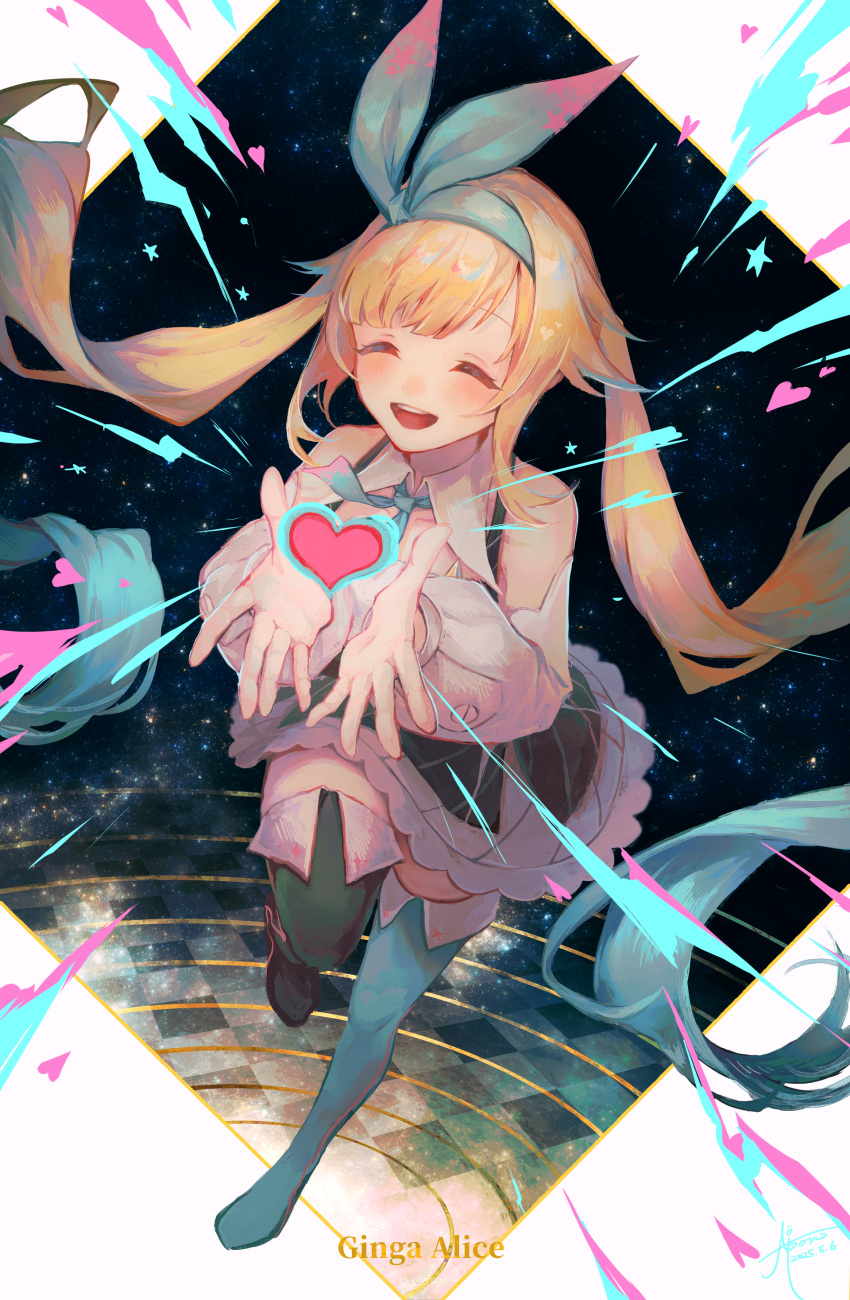 1girl, :d, ^_^, absurdres, balus_co., black_skirt, blonde_hair, blush