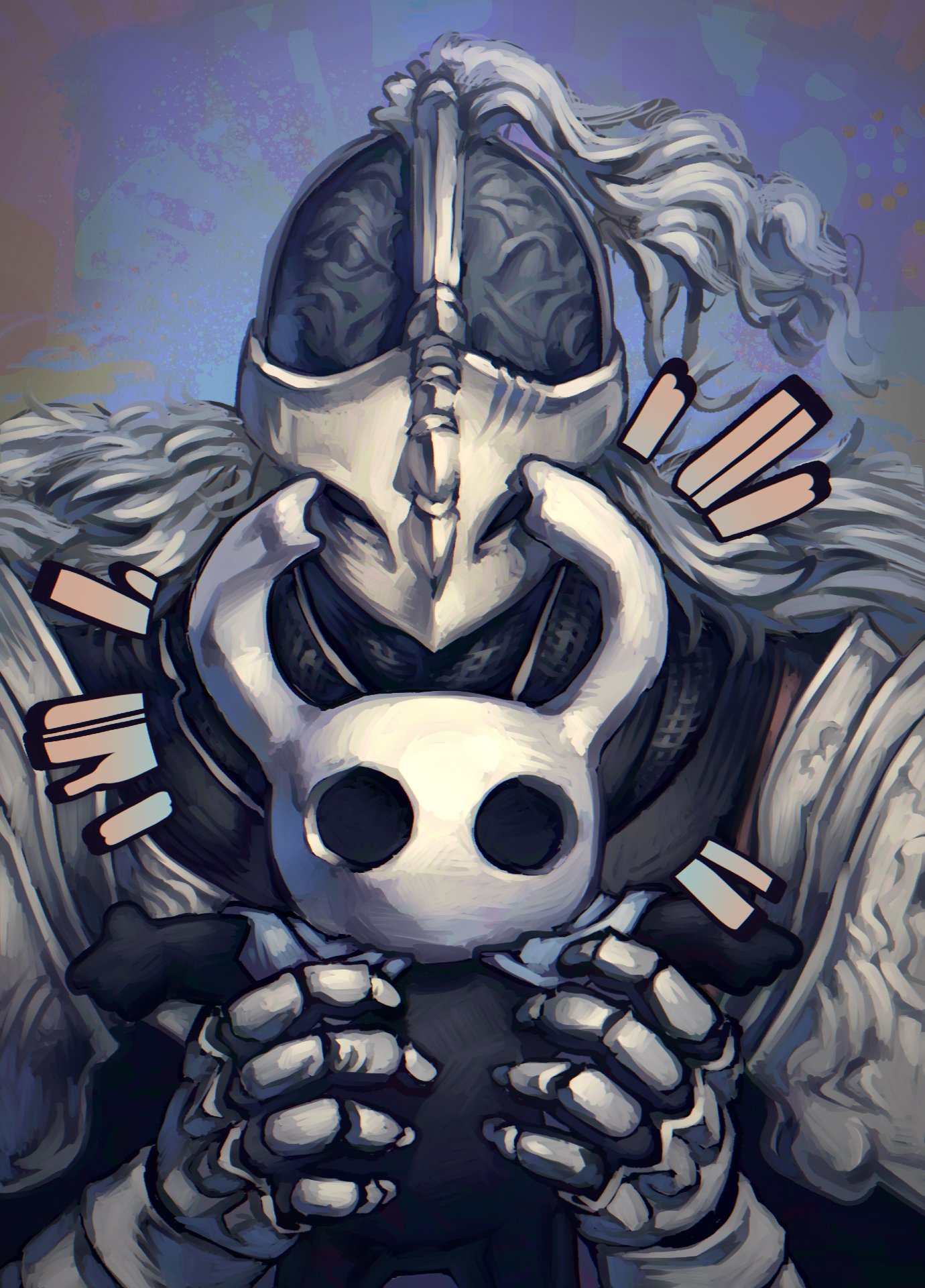 1other, animal, armor, black_eyes, black_skin, cloak, colored_skin, cracked_mask