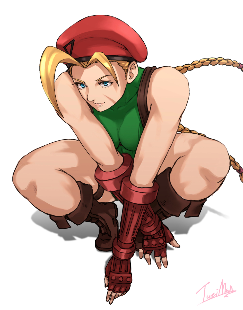 1girl, ahoge, antenna_hair, artist_name, beret, blonde_hair, blue_eyes, boots