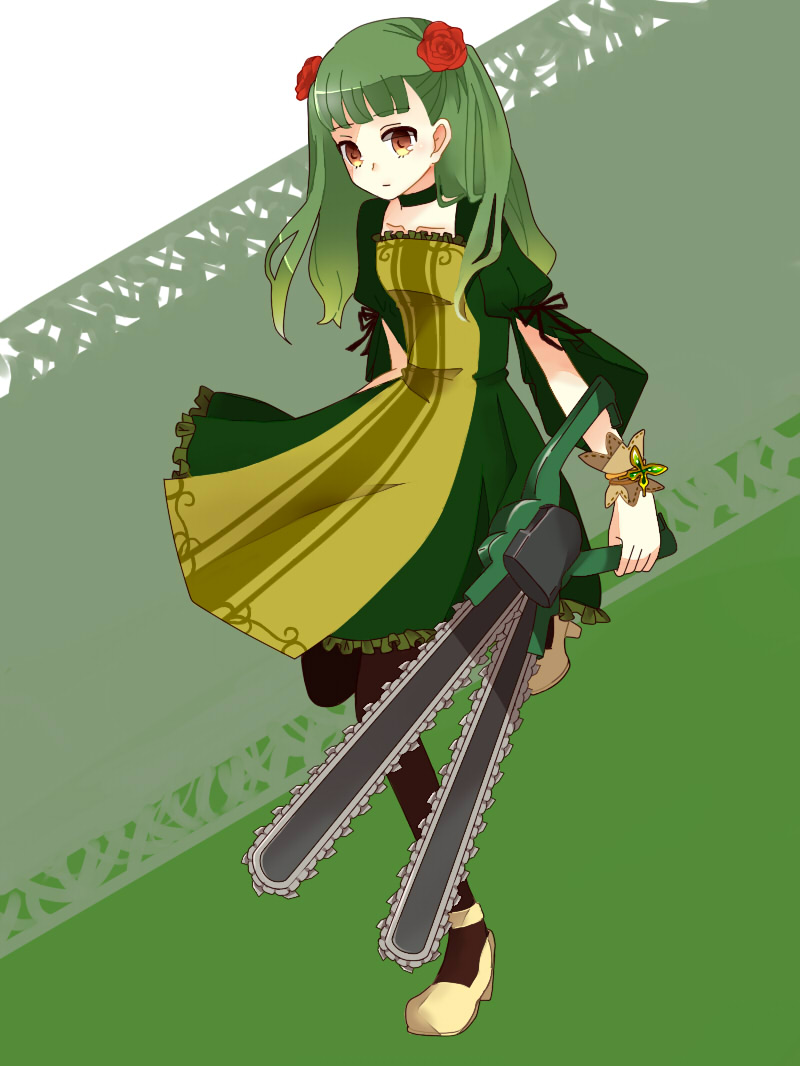 flower, gertrud_(madoka_magica), green_hair, kuniko_(kunicotta), mahou_shoujo_madoka_magica, pantyhose, personification, shears, weapon