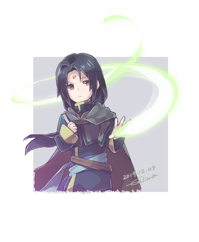 1boy, artist_name, black_hair, book, commentary_request, dated, facial_mark, felino-konoha