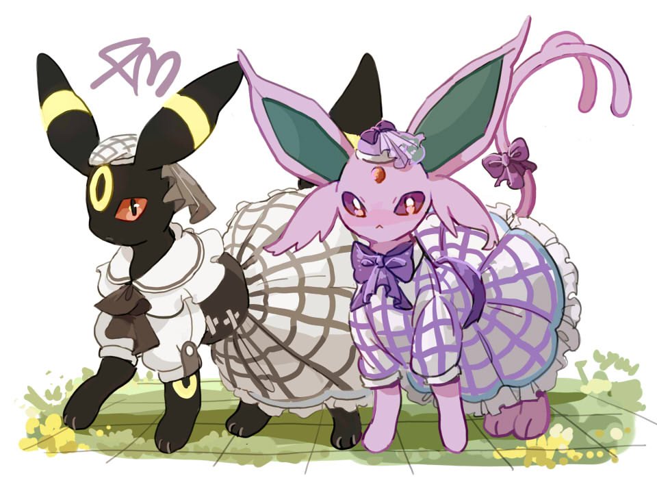 animal_focus, black_eyes, blush, cc8nw42u15apug0, dress, espeon, espeon_(checkered), frills