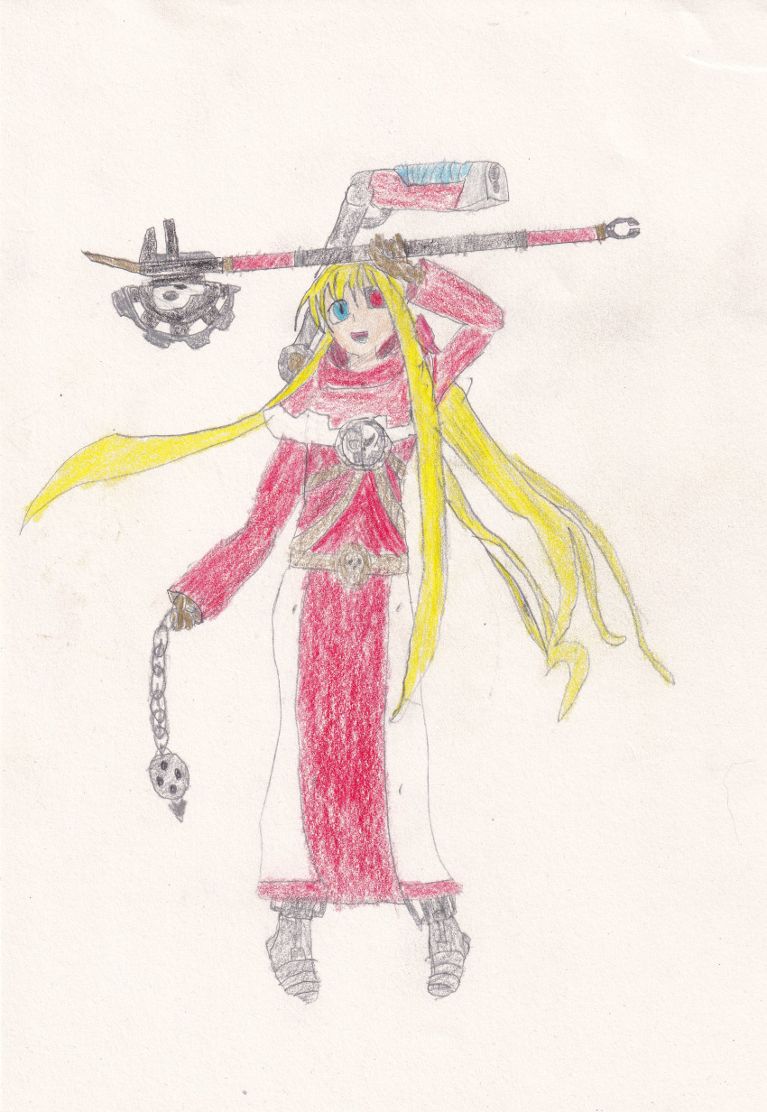 1girl, absurdres, artificial_eye, blonde_hair, cosplay, cyborg, eiyuu_densetsu, highres