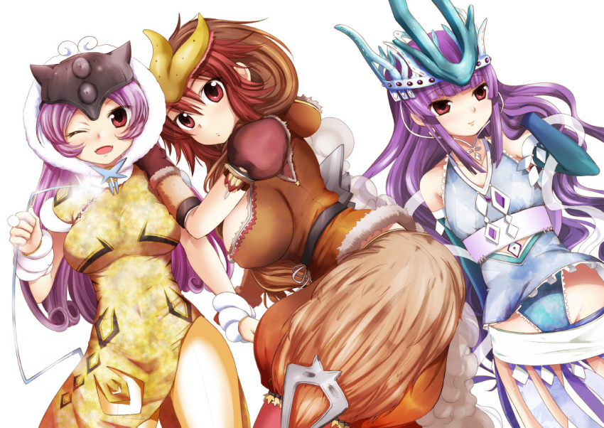 breasts, costume, entei, fangs, flat_chest, large_breasts, miyano_ururu, multicolored_hair