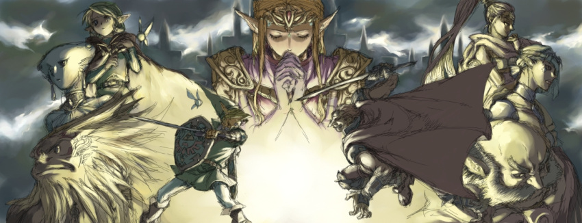 beard, blonde_hair, cape, closed_eyes, darunia, dual, duel, earrings