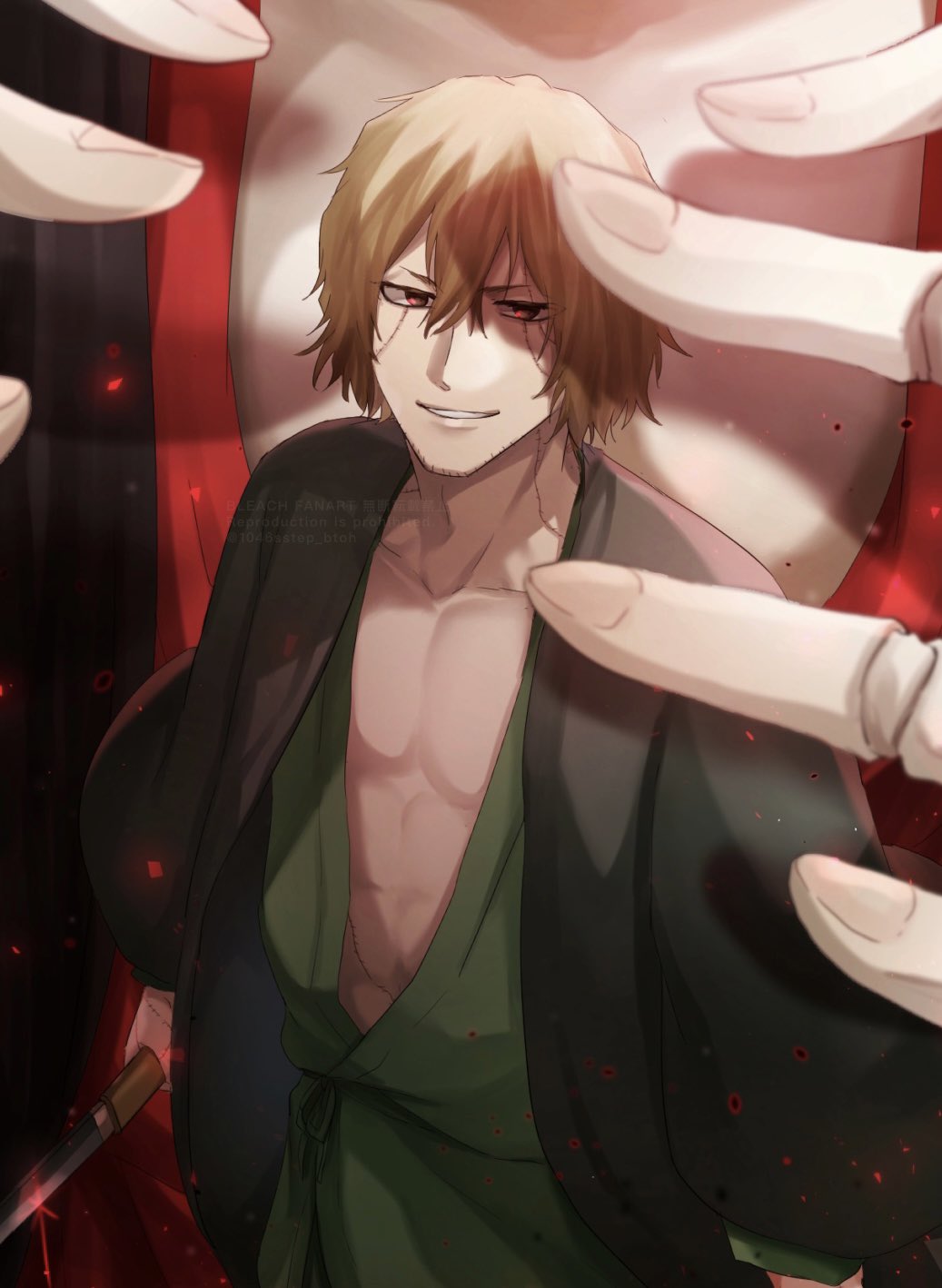 1046sstep_btoh, 1boy, abs, bleach, bleach:_sennen_kessen-hen, blonde_hair, commentary_request, doll_joints
