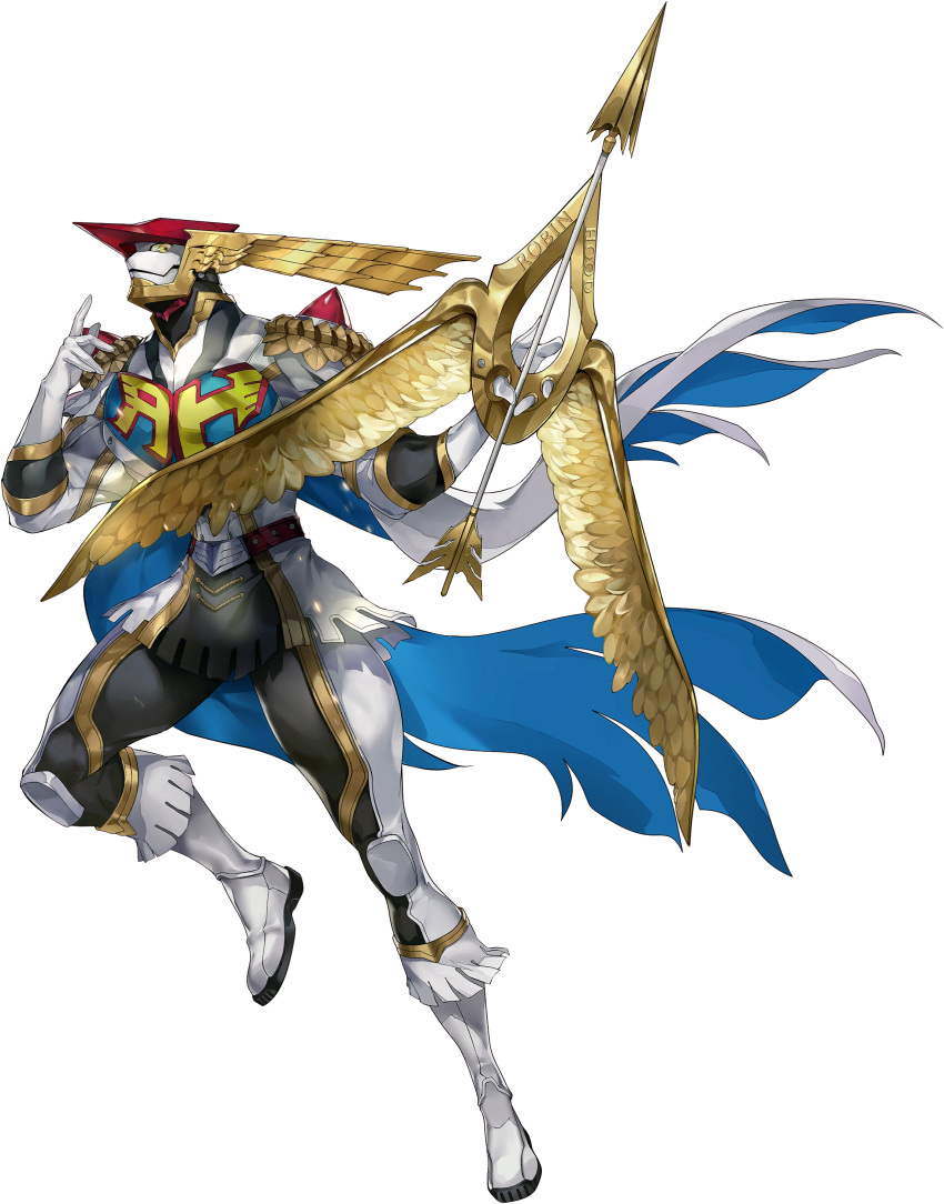 1boy, absurdres, arrow_(projectile), artist_request, boots, bow_(weapon), cape, full_body