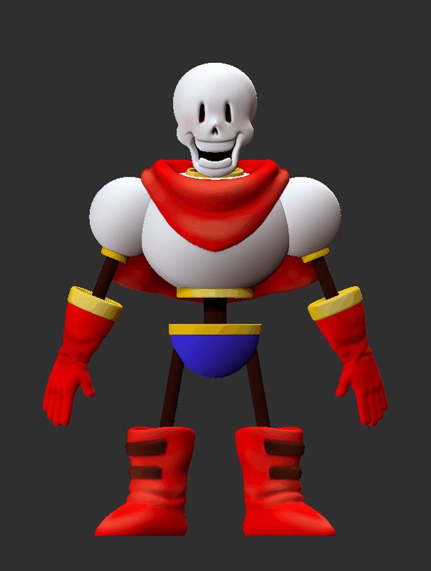 1boy, 2020, 3d, armor, blue_shorts, boots, cape, digital_media, full_body, gloves, grey_background, humanoid, ichitei_(ut_1t), male, male_focus, male_only, monster, monster_boy, papyrus_(undertale), red_boots, red_cape, red_gloves, shorts, simple_background, skeleton, solo, teeth, undead, undertale, utdr_(toby_fox), white_armor, zbrush_(medium), |_|