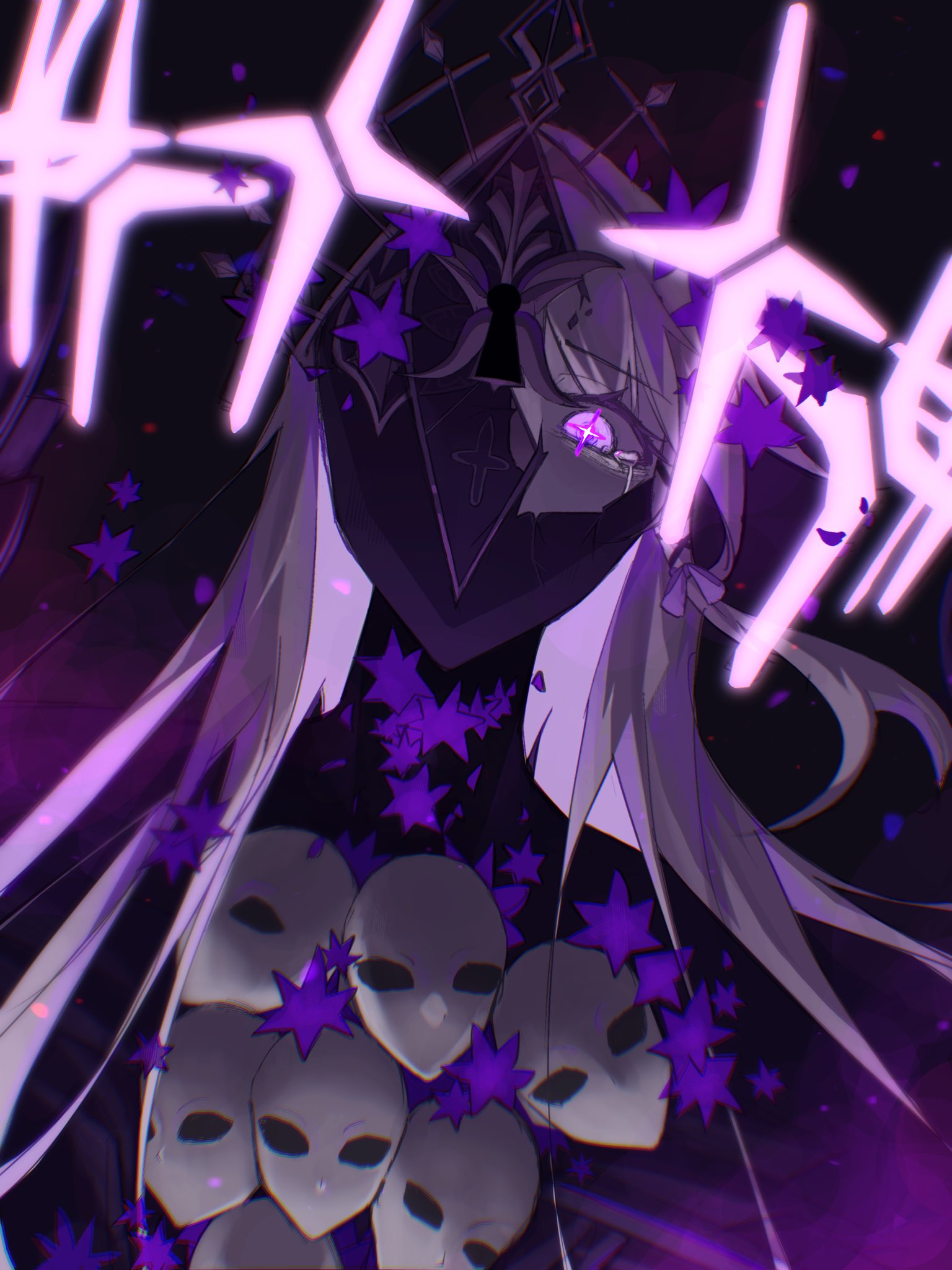 1girl, alternate_form, bad_end, brown_hair, colored_inner_hair, crack, crown, doll