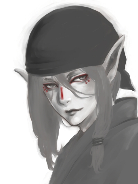 1boy, commentary_request, illust, kusuriuri_(mononoke), monochrome, mononoke, pierrot31