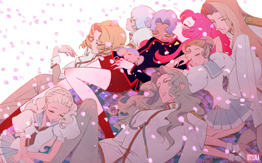 5girls, arisugawa_juri, chu_chu, closed_eyes, eyes_closed, flower, himemiya_anthy, kaoru_miki