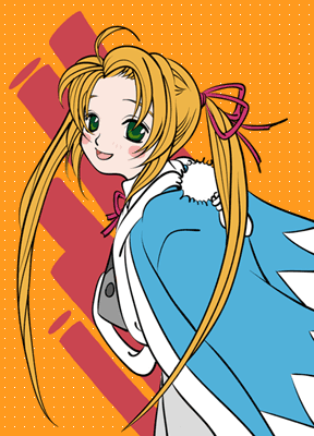 1girl, ahoge, blonde_hair, blue_haori, blush_stickers, commentary_request, cowboy_shot, from_side