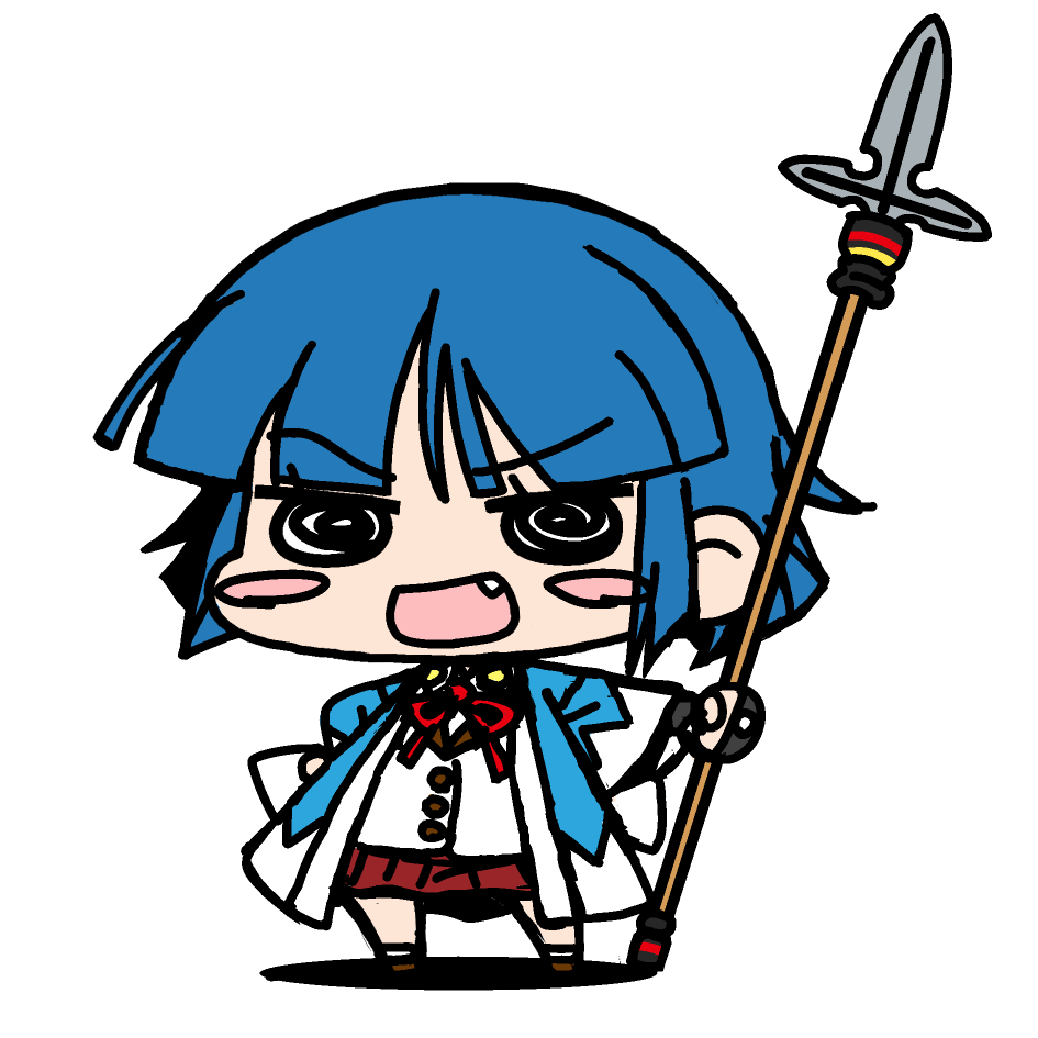 1girl, armor, black_eyes, blue_hair, blue_haori, blunt_bangs, blush_stickers, chibi