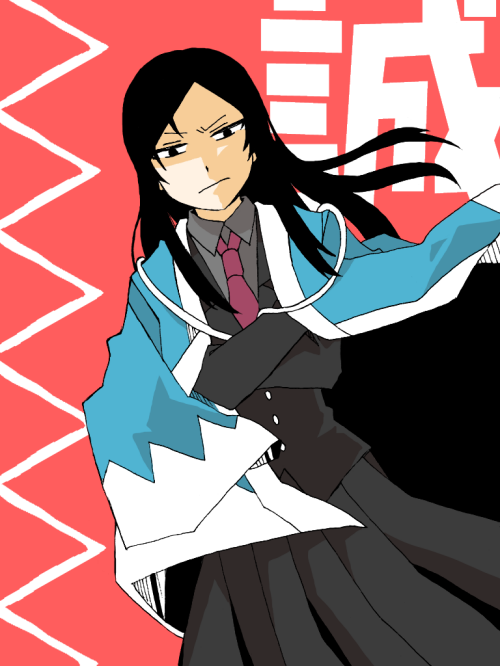 1girl, angry, black_eyes, black_hair, blue_haori, closed_mouth, crossed_arms, dealca