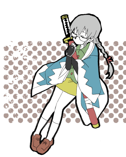 1girl, armor, blue_haori, braid, braided_ponytail, brown_shoes, closed_eyes, dealca