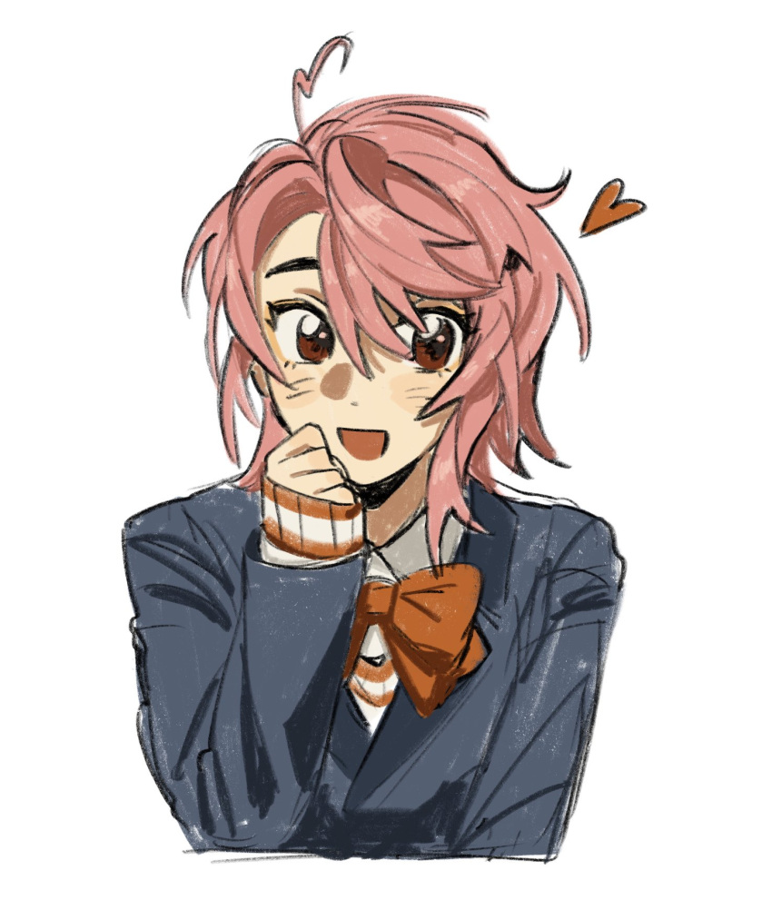 1girl, 96a5b0, ahoge, blue_jacket, blush, bow, bowtie, commentary