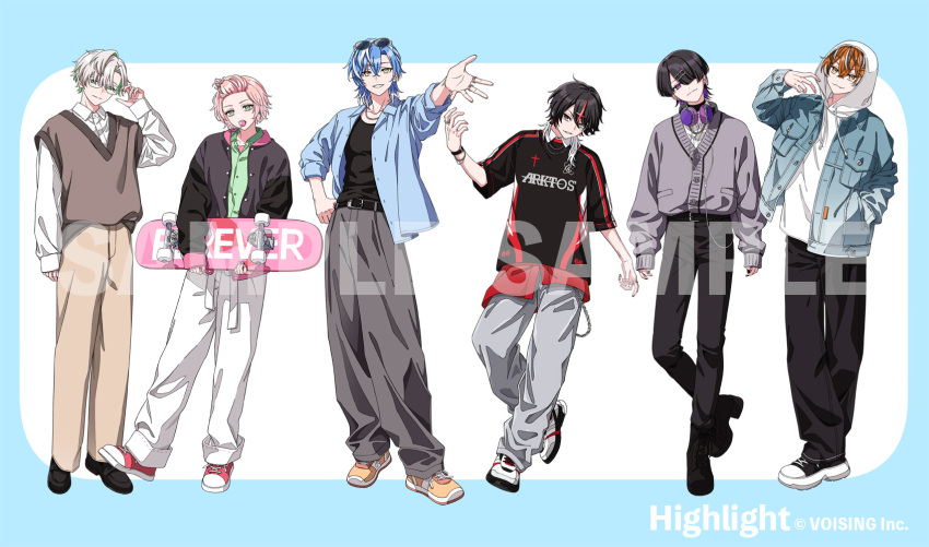 6+boys, :3, adjusting_eyewear, amayume_remu, arkhe, arm_at_side, arms_at_sides, bangs_pinned_back
