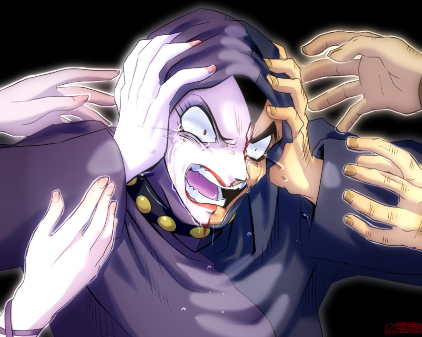 1other, baron_ashura, black_collar, bleeding, blood, clutching_head, collar, colored_skin