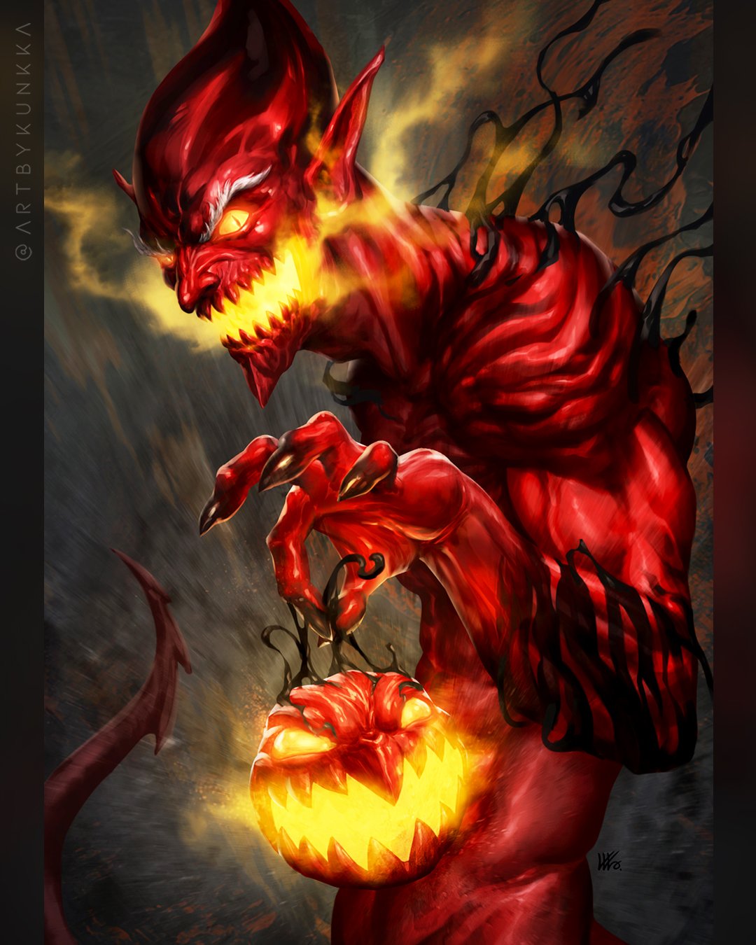 1boy, bald, bodysuit, colored_sclera, comic_cover, commentary, demon_boy, english_commentary