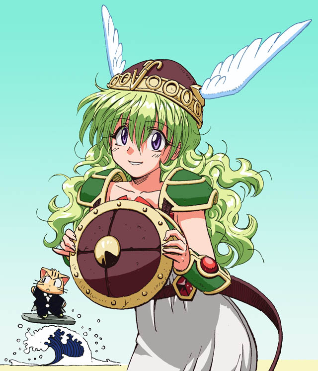 1girl, armor, belt, blue_background, brown_belt, cat, collarbone, commentary_request