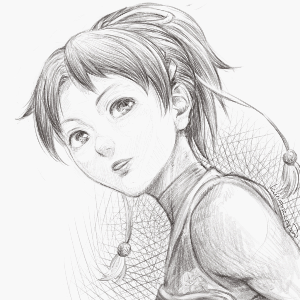 1girl, commentary_request, crosshatching, greyscale, hair_ribbon, hatching_(texture), kuroneco, monochrome