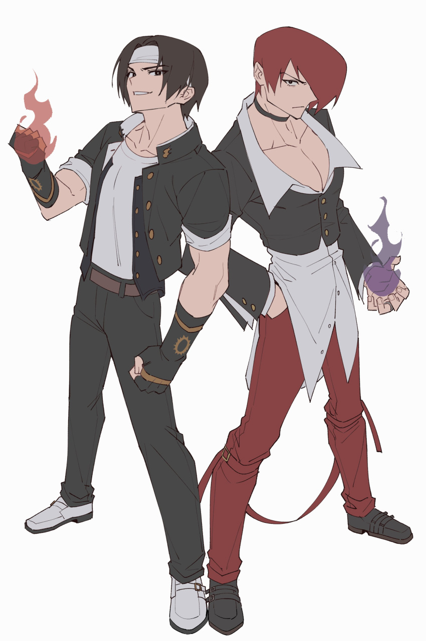 2boys, absurdres, belt, black_choker, black_hair, black_jacket, black_pants, black_shoes