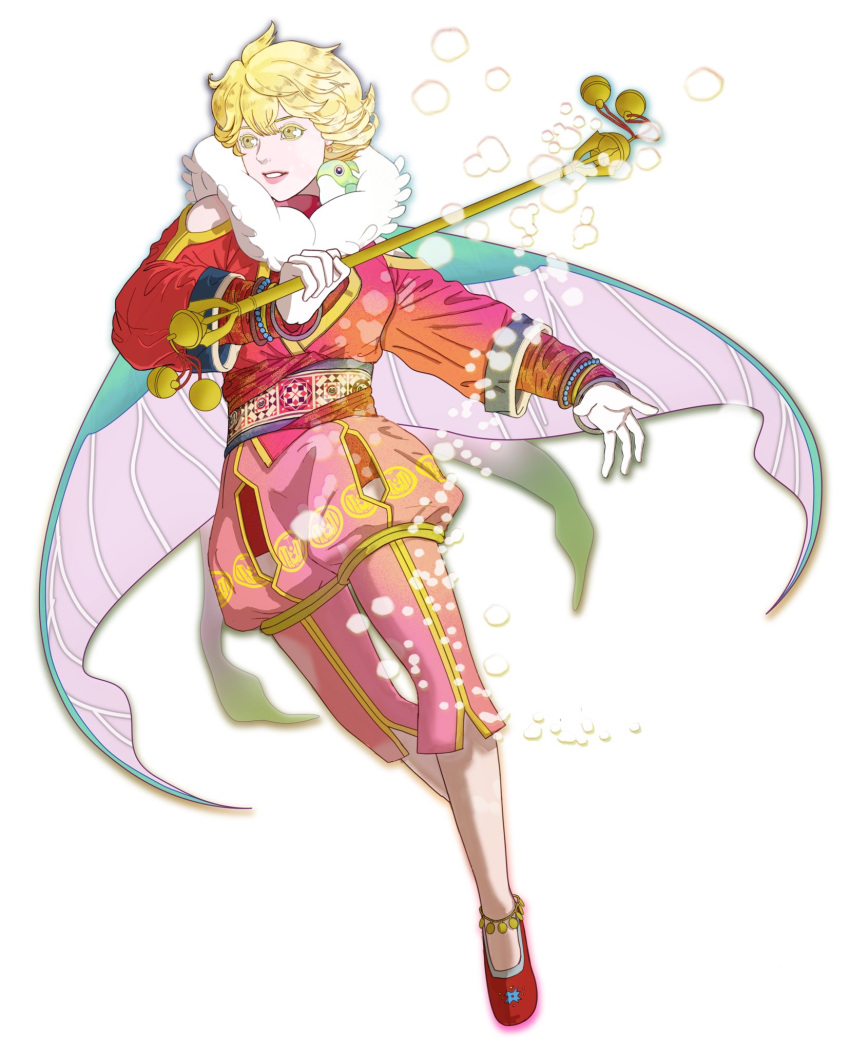 aicosma, anklet, bare_shoulders, baten_kaitos, bell, blonde_hair, bracelet, capri_pants