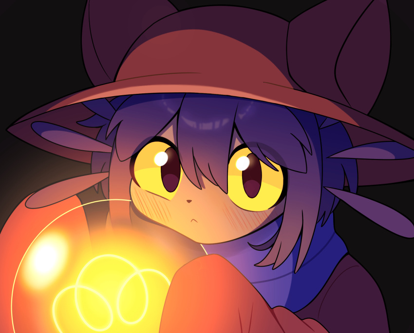 1other, :<, amatomato_0141, androgynous, animal_hat, black_background, brown_coat, brown_eyes