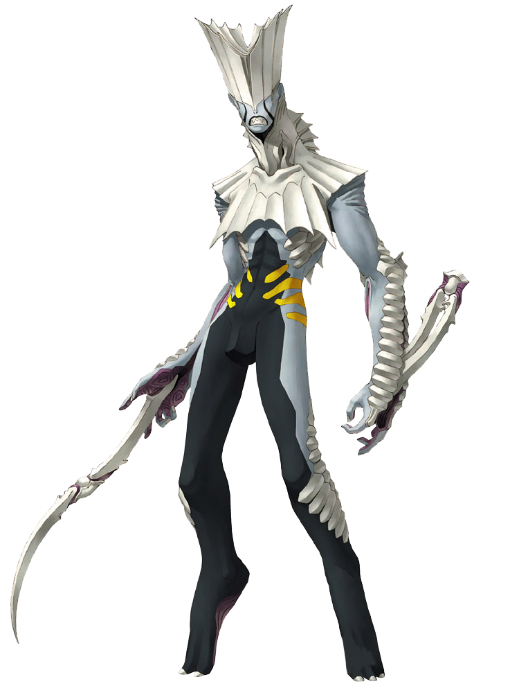 1boy, arm_blade, carapace, claw_(weapon), claws, colored_skin, demon, demon_(megami_tensei)