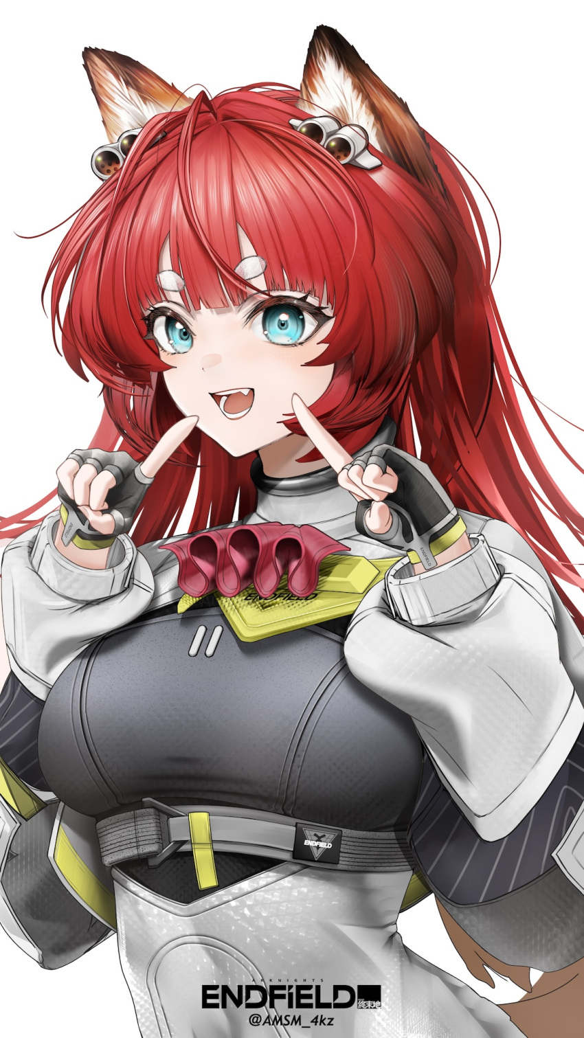 1girl, akekuri_(arknights), animal_ears, arknights, arknights:_endfield, black_gloves, blue_eyes, breasts
