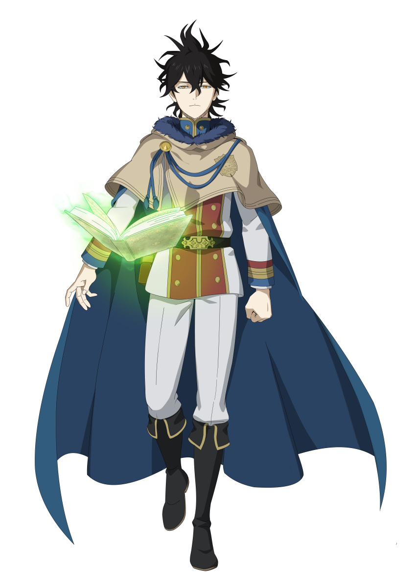 1boy, absurdres, black_boots, black_clover, black_clover_m:_rise_of_the_wizard_king, black_hair, blue_cape, book