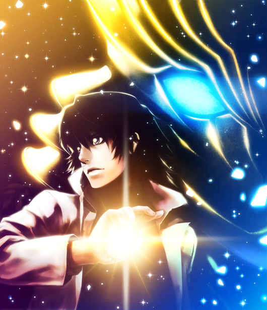 black_hair, dual_persona, karas, male, otoha_(karas), trench_coat, yamman