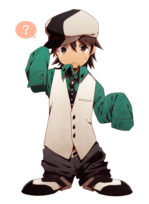 ?, age_regression, brown_eyes, brown_hair, cabbie_hat, child, facial_hair, hat
