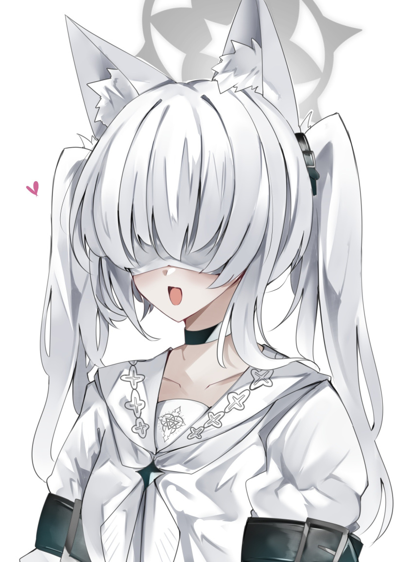 1girl, alternate_hair_color, alternate_hairstyle, animal_ear_fluff, animal_ears, black_choker, blindfold, blue_archive