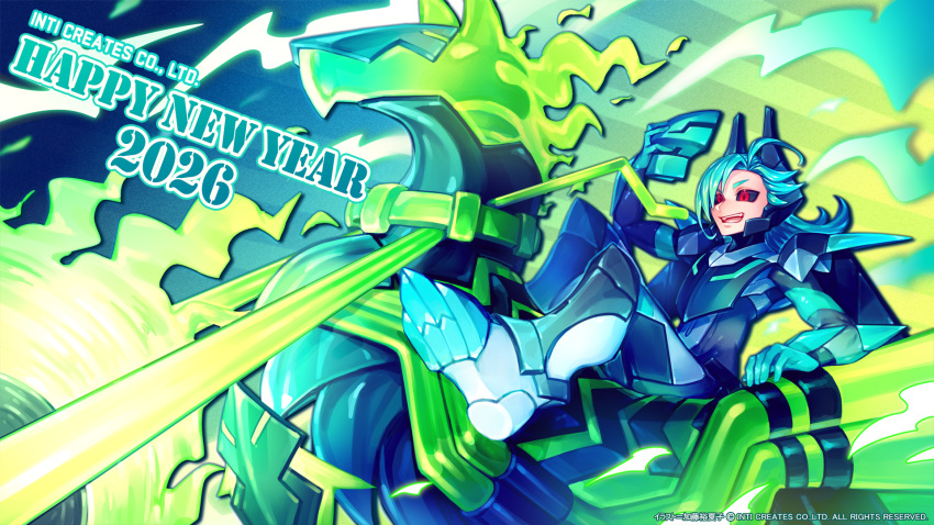 1boy, 2026, armor, artist_request, azure_striker_gunvolt, azure_striker_gunvolt_3, b.b._(gunvolt), black_armor