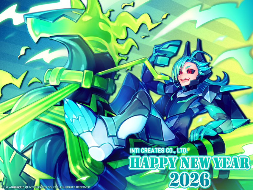 1boy, 2026, armor, artist_request, azure_striker_gunvolt, azure_striker_gunvolt_3, b.b._(gunvolt), black_armor