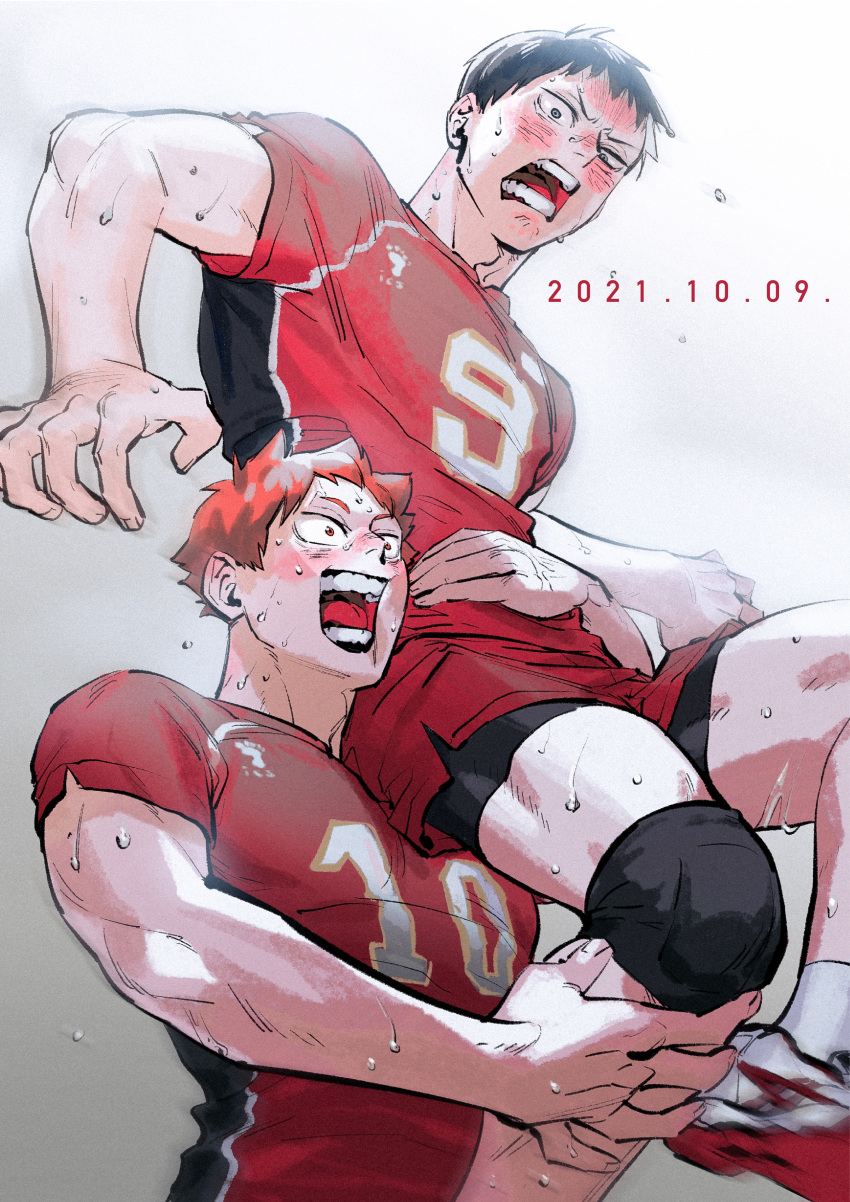 2boys, absurdres, black_hair, blush, commentary_request, dated, embarrassed, haikyuu!!