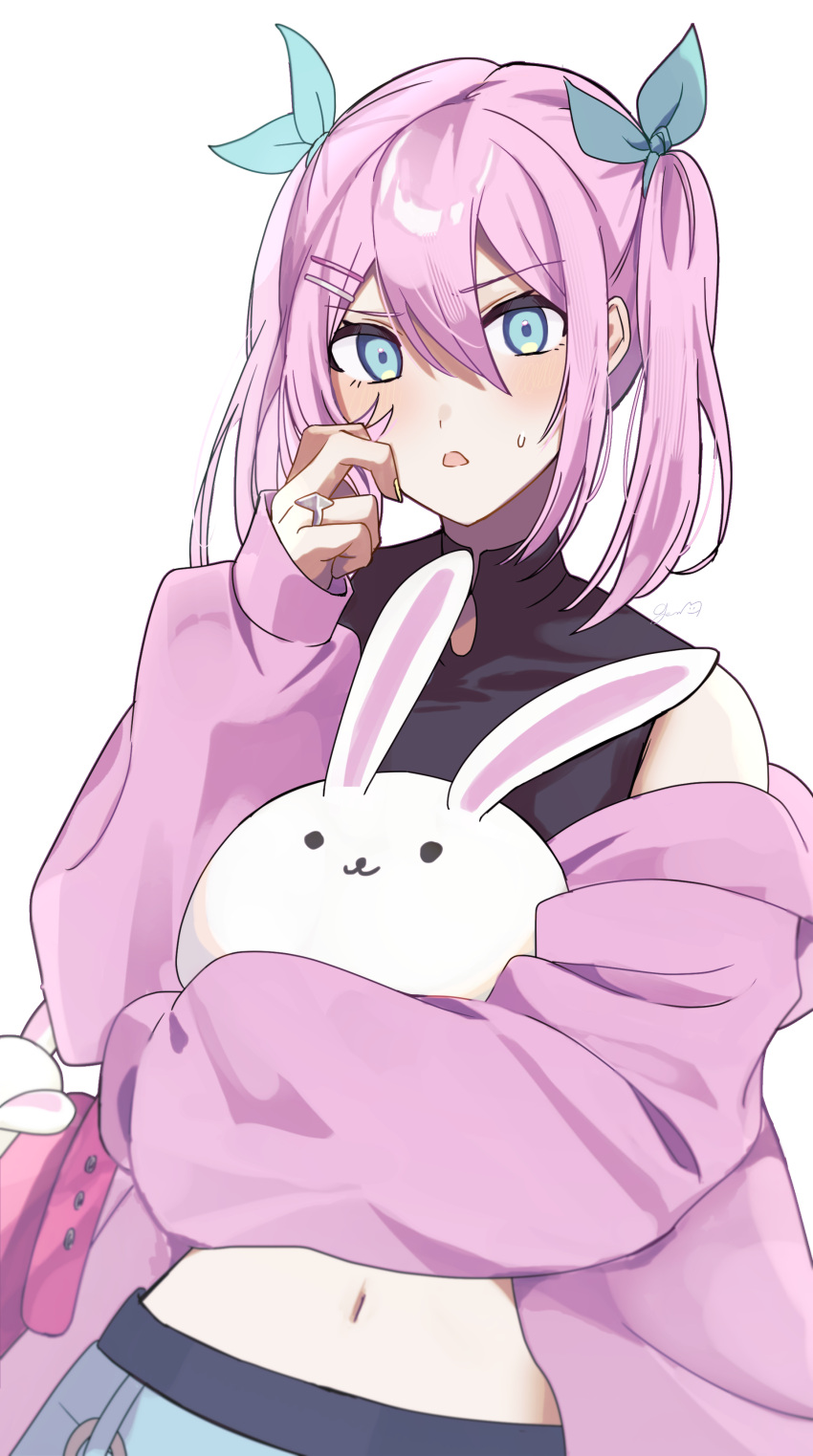 1girl, absurdres, alternate_hair_length, alternate_hairstyle, animal, aubrey_(birthday)_(omori), aubrey_(faraway)_(omori), aubrey_(omori)