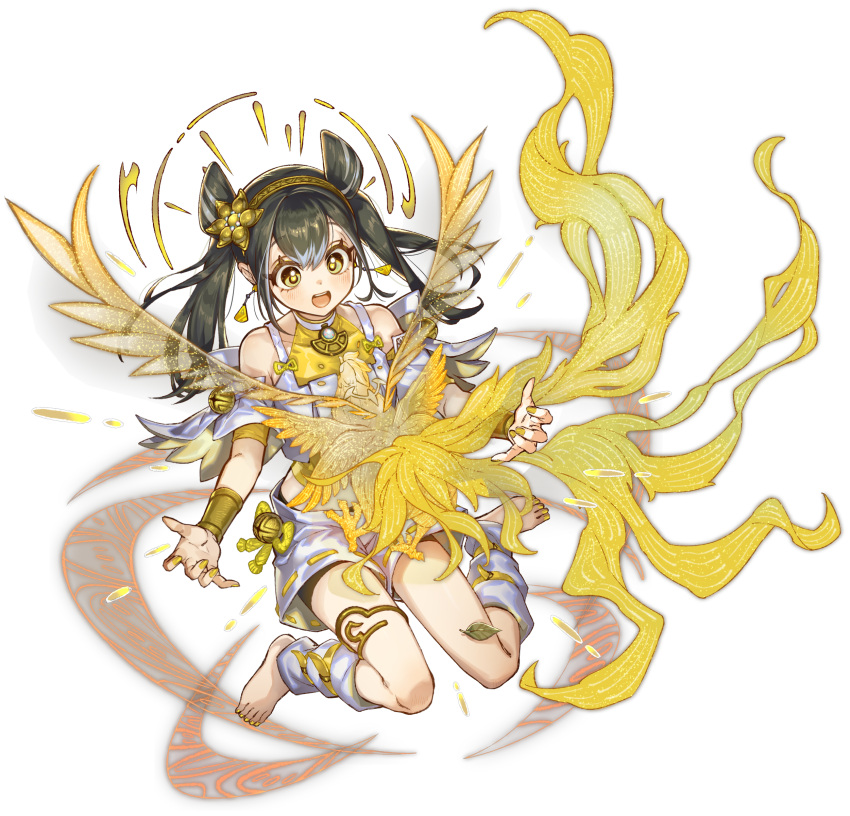 1girl, :d, absurdres, aged_down, anonymous_(yu-gi-oh!), barefoot, bell, bird