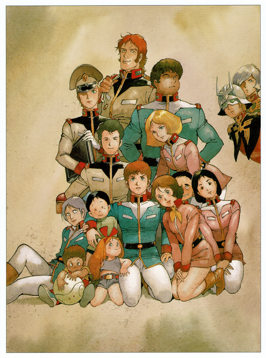 absurdres, amuro_ray, bright_noa, char_aznable, earth_(planet), earth_federation, earth_federation_space_forces, fraw_bow, garma_zabi, gundam, hayato_kobayashi, highres, kai_shiden, katz_howan, kikka_kitamoto, letz_cofan, matilda_ajan, mecha, mirai_yashima, non-web_source, pantyhose, planet, robot, ryu_jose, sayla_mass, sleggar_law, universal_federation_army_uniform, white_pantyhose, yasuhiko_yoshikazu, zeon