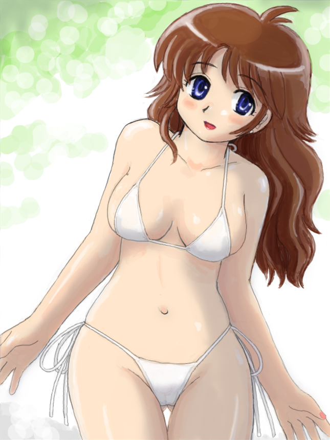 blue_eyes, brown_hair, long_hair, original, side-tie_bikini, solo, swimsuit, ultramarine