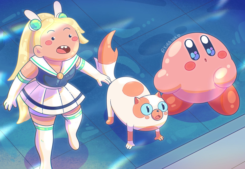2girls, :o, adventure_time, adventure_time:_fionna_and_cake, aimaay, artist_name, blonde_hair, blush_stickers