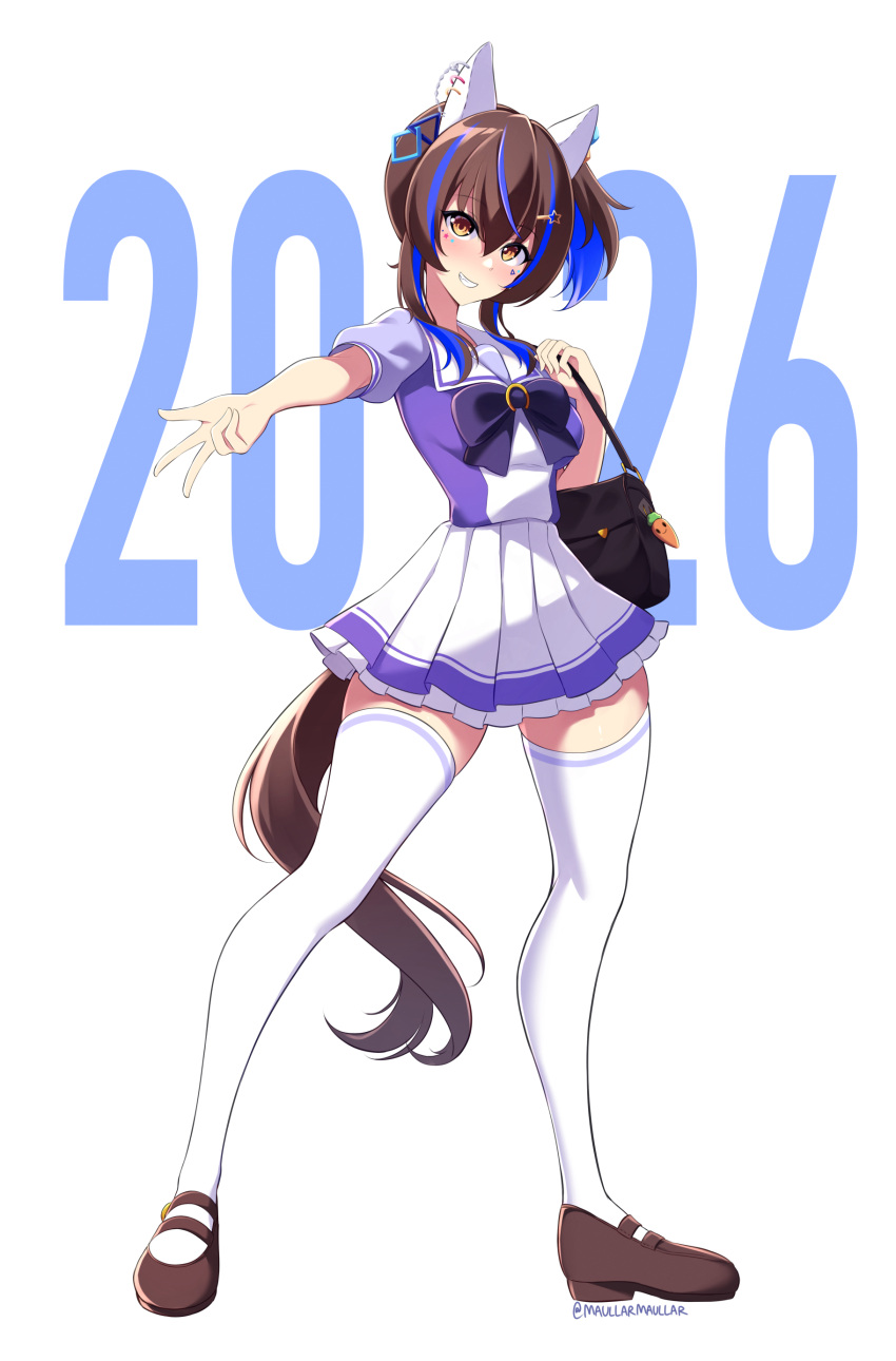 1girl, 2026, absurdres, animal_ears, bag, bag_charm, blush, bow