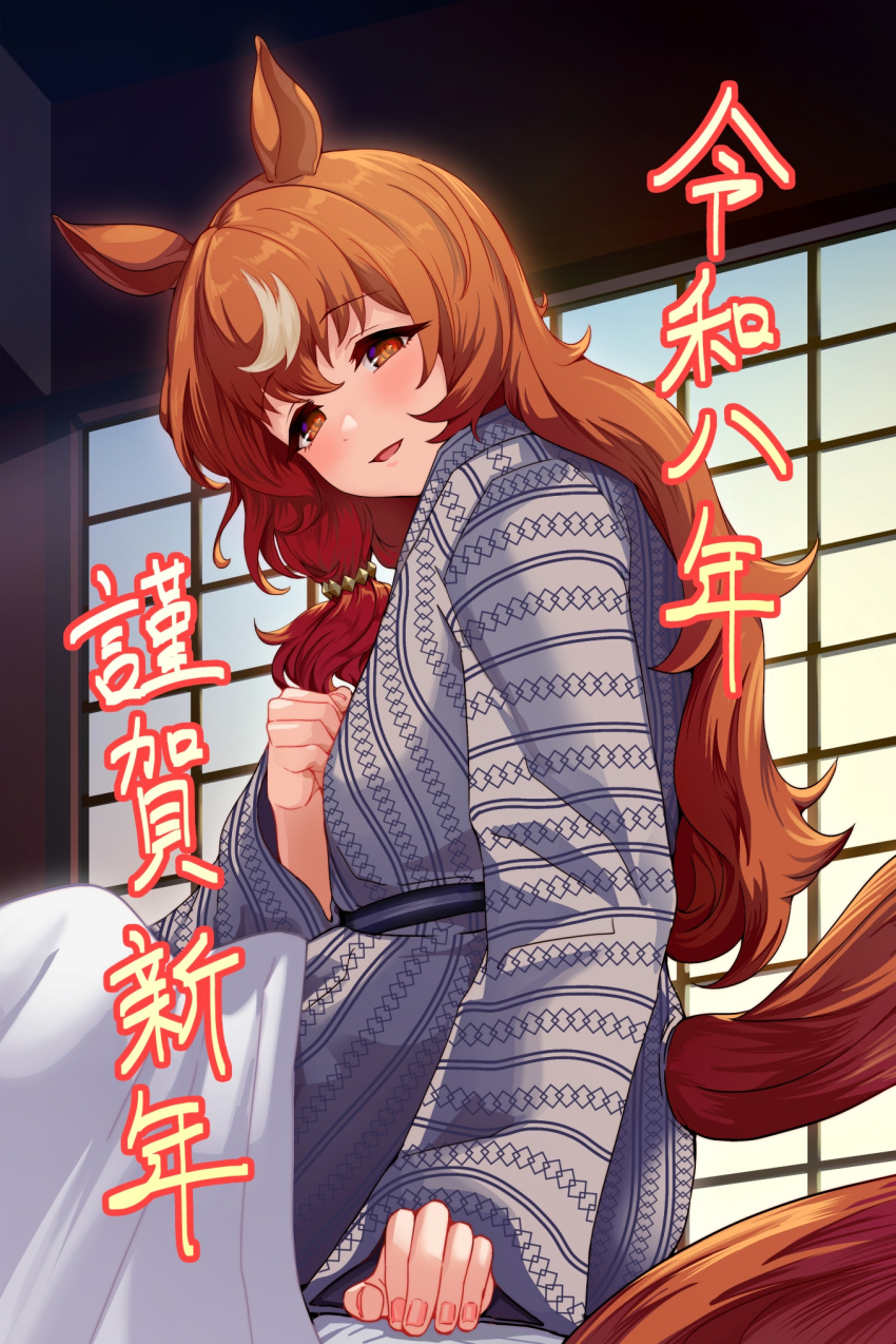 1girl, alternate_costume, animal_ears, blush, breasts, brown_hair, clenched_hand, commentary_request