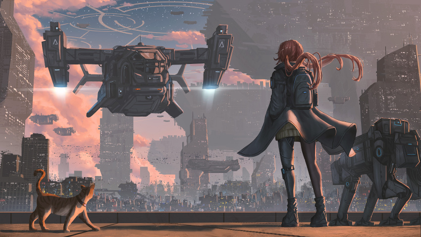 1girl, absurdres, aircraft, angelo_(angeloart26), backpack, bag, black_bag, black_coat