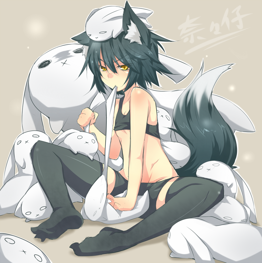 bad_id, bare_shoulders, bike_shorts, black_hair, black_legwear, breasts, feet, flat_chest