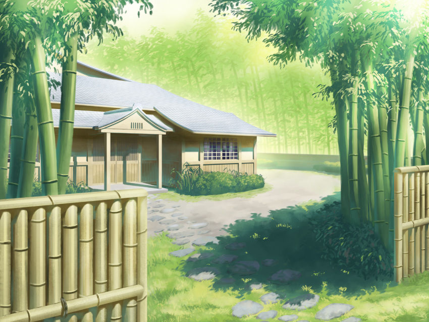 bamboo, bamboo_forest, bush, east_asian_architecture, eientei, fence, forest, grass