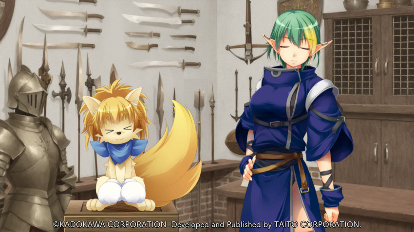 >_<, 1girl, animal_ears, animal_nose, armor, atelier-moo, belt, blonde_hair