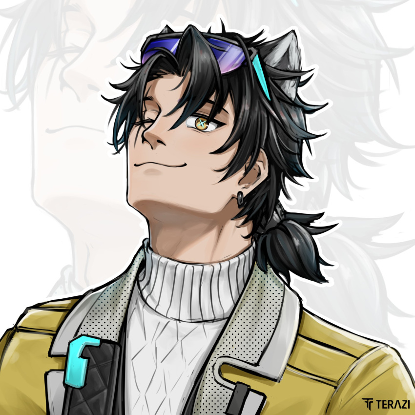 1boy, ;), alesh_(arknights), animal_ears, arknights, arknights:_endfield, artist_name, bishounen