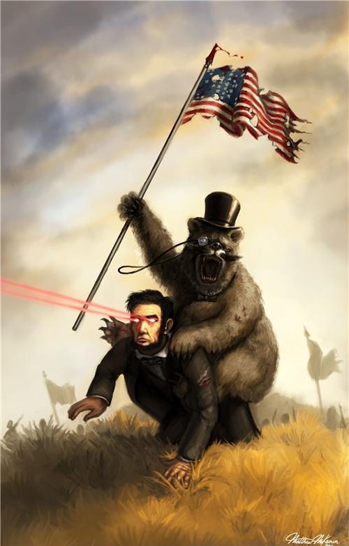 all_fours, american_flag, battlefield, bear, copyright_request, eye_beam, facial_hair, flag
